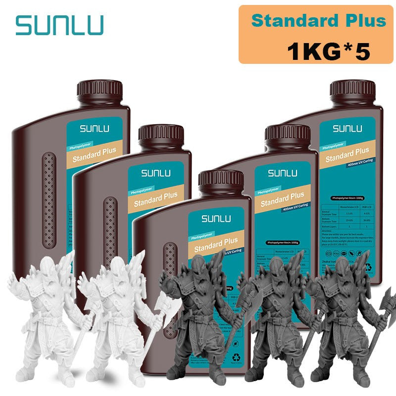 Resina SUNLU 5KG Standard Plus/14K, 1KG/Botella, Resina Fotopolímera de Curado Rápido UV de 405nm para Impresora 3D LCD