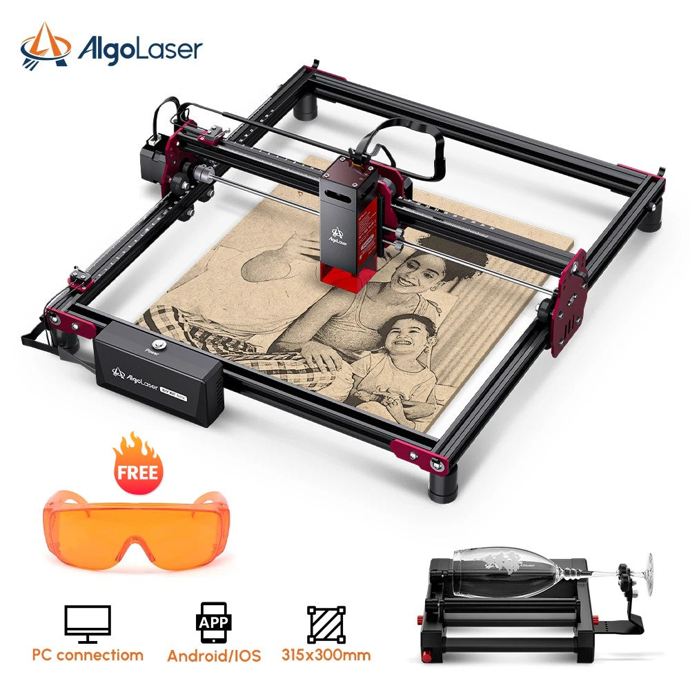 Máquina de grabado en madera Algolaser Mini 5W para principiantes, control Wifi sin conexión, 12000 mm/min, DIY, para vidrio, madera, revestimiento de metal
