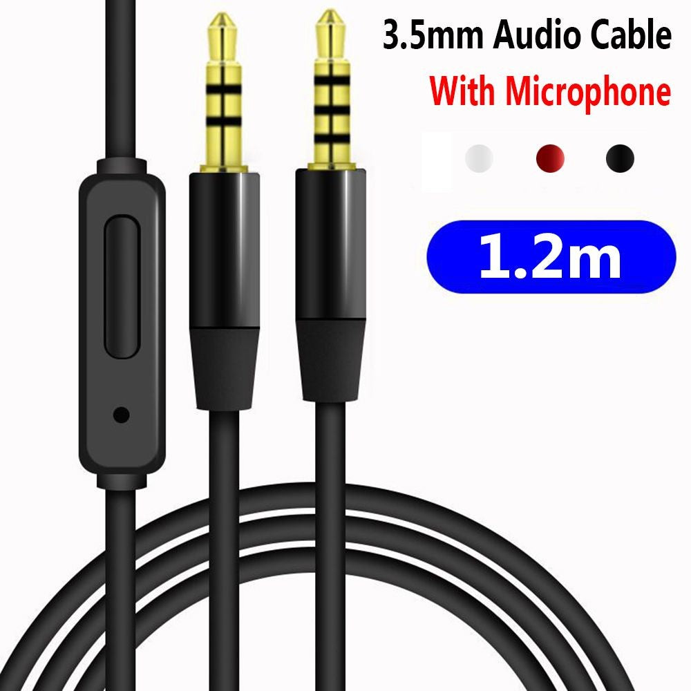 Cable de Audio de 1,2 m, conector auxiliar estéreo de 3,5mm, línea macho a macho con Control de volumen de micrófono para auriculares, altavoz de coche