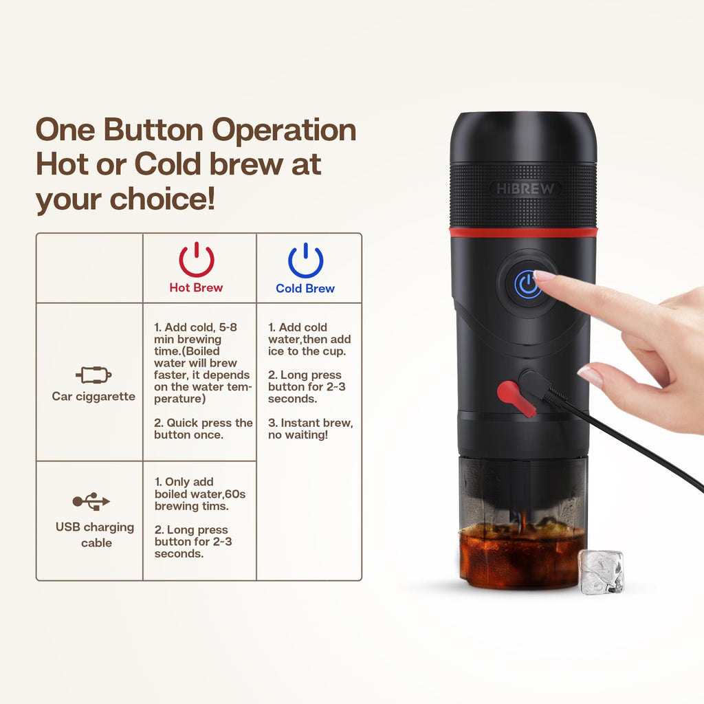 HiBREW Máquina de Café Portátil para Coche y Hogar, Cafetera de Expreso, Compatible con Cápsulas Dolce Nespresso y Café Molido, CC de 12 V, Dispositivo H4