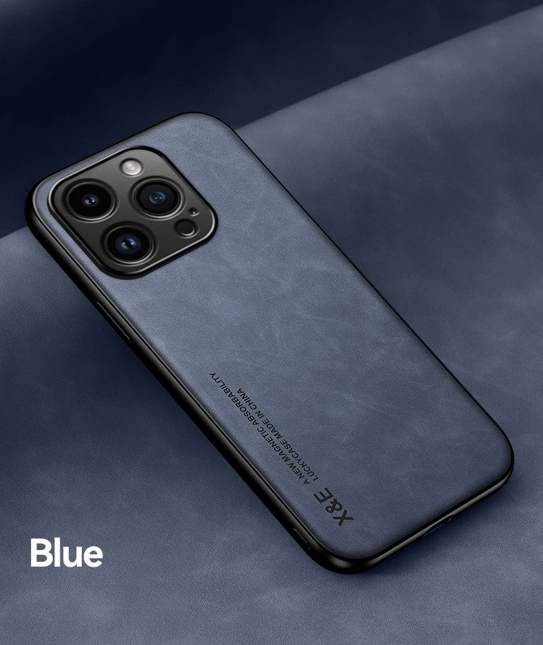 Funda de cuero de lujo para iPhone 16 Pro Max, funda con placa de Metal, soporte para coche, funda para iPhone 16 Pro 16Plus