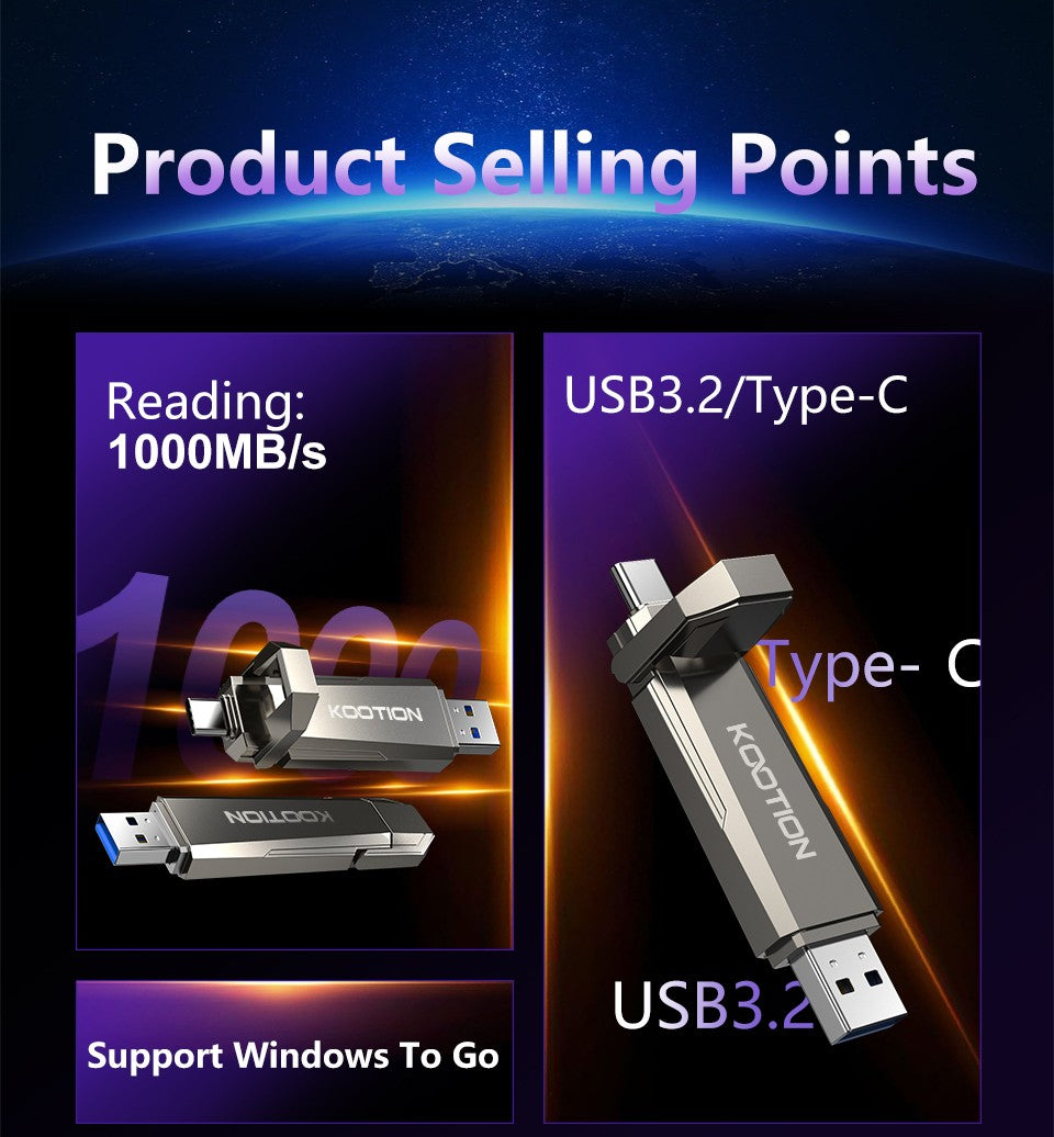 KOOTION U52 unidad de bolígrafo portátil de estado sólido USB 3,2 Gen 2 tipo C unidad Flash 1TB 512GB 256GB Pendrive SSD externo para PC iPhone