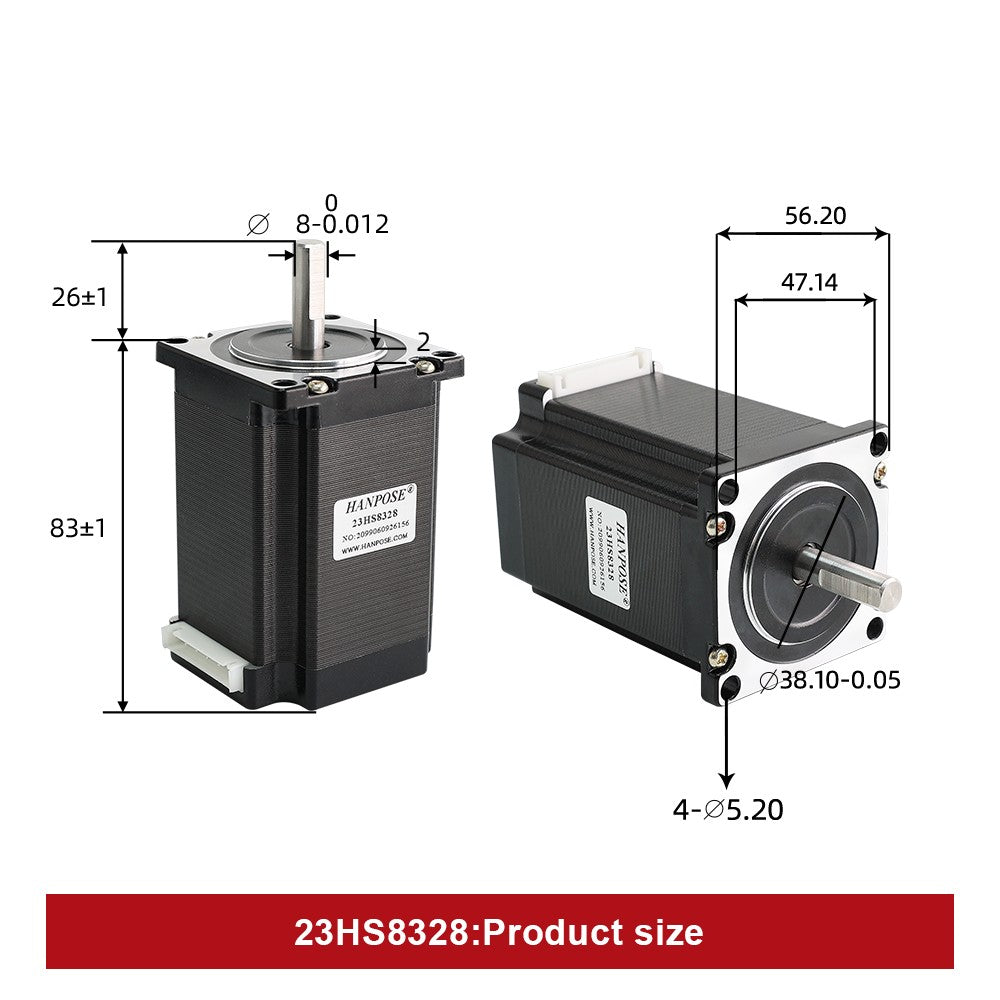 Motor paso a paso HANPOSE 23, modelo 23HS4128 23HS5128 23HS5628 23HS7628, diámetro del eje 8 mm, sistema de cuatro cables, motor serie 57.