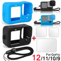 Para GoPro Hero 12 11 10 9 funda de silicona funda protectora cordón Protector de pantalla de vidrio templado tapa de lente para GoPro12 Pro11 10