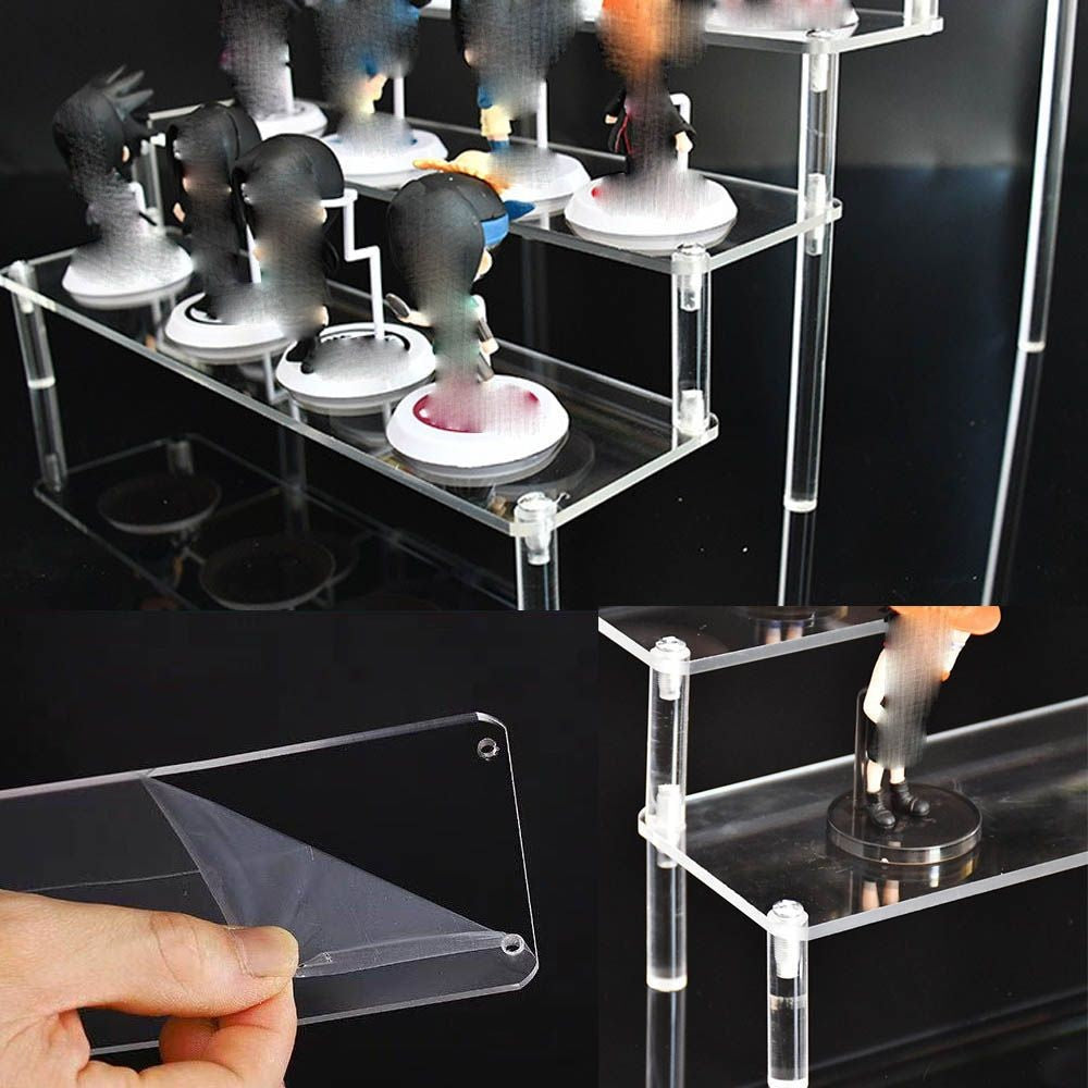 Soporte de exhibición acrílico de 1-4 niveles, estante de exhibición duradero para magdalenas, Perfume, muñeca, caja ciega Trapezoidal transparente, estante de almacenamiento