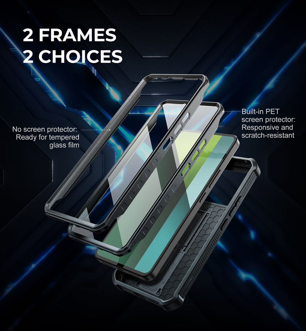 Funda Resistente a Impactos para Redmi Note 13 Pro 5G con Cubierta Deslizante Integrada para la Cámara y Protector de Pantalla Integrado con Soporte