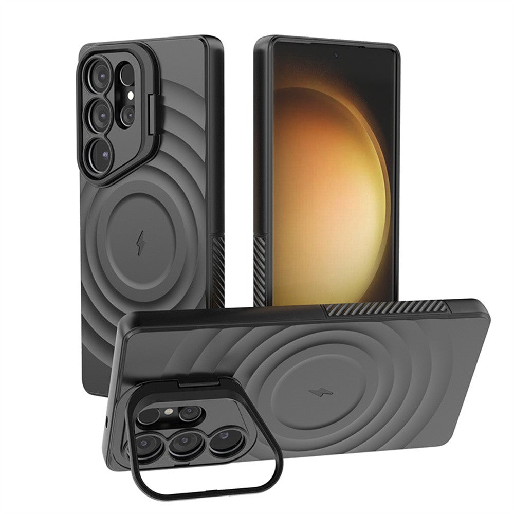 Soporte de lente Invisible para funda de teléfono magnética Magsafe para Samsung S25 Ultra Edge S25 Plus cubierta de silicona suave ondulada de agua redonda