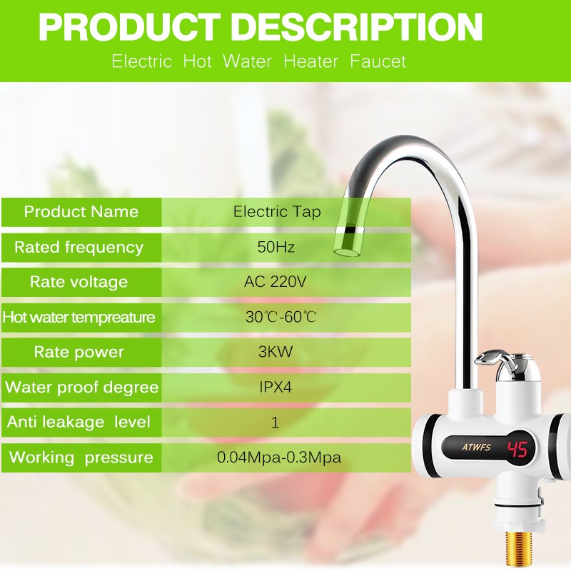 ATWFS-Grifo calentador de agua eléctrico de cocina, calentador de agua instantáneo, calefacción en frío, sin depósito
