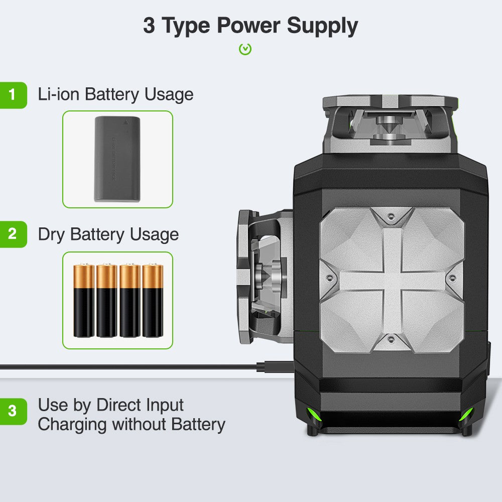 Huepar S03CG Set nivel láser de línea cruzada 3D Bluetooth y control remoto 12 líneas láser de haz verde Osram con receptor trípode telémetro