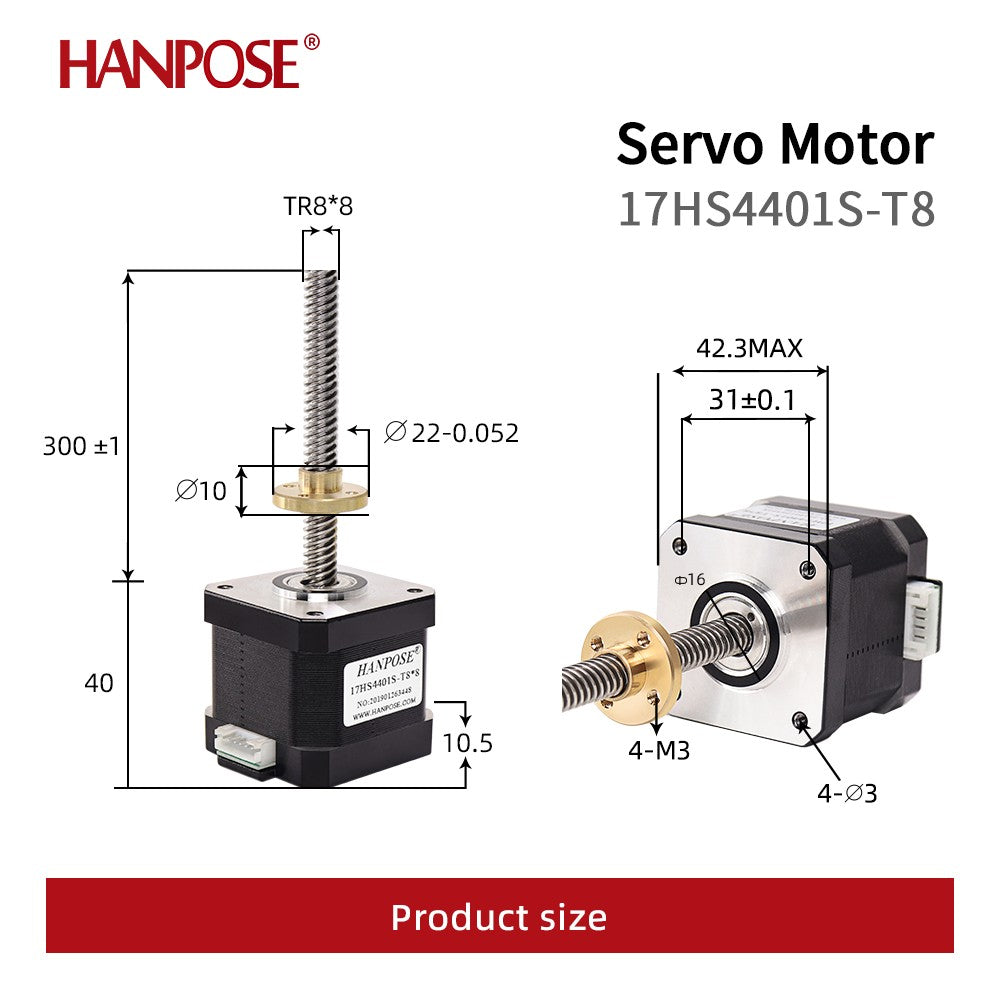 Motor paso a paso Nema17 40mm 1.5A 42 17HS4401S-T8 * 8 300mm varilla de tornillo Motor Z lineal con tornillo de avance Trapezoidal para impresora 3D