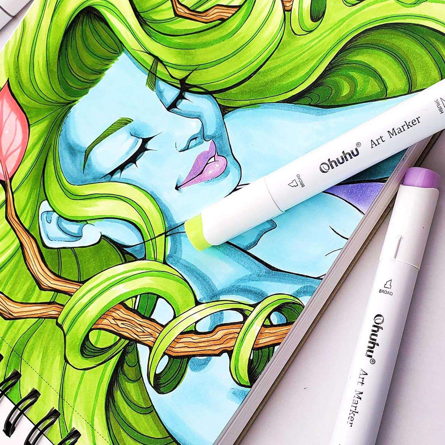 Ohuhu-alfombrilla marcadora encuadernada en espiral para marcadores de Alcohol, cuaderno de bocetos de arte, almohadilla de papel de acuarela, cuaderno de dibujo para marcadores, regalo escolar