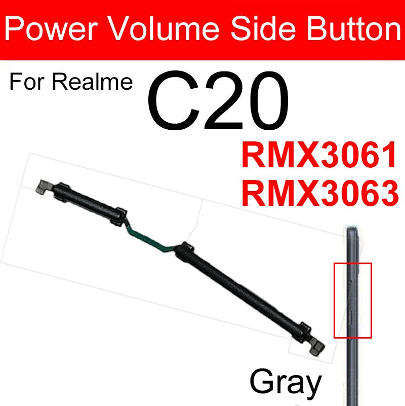 Para Realme C25 C25Y C25S C21 C21Y C20 C20A volumen de energía botón lateral volumen lateral botones de encendido llave pequeña piezas de cable flexible