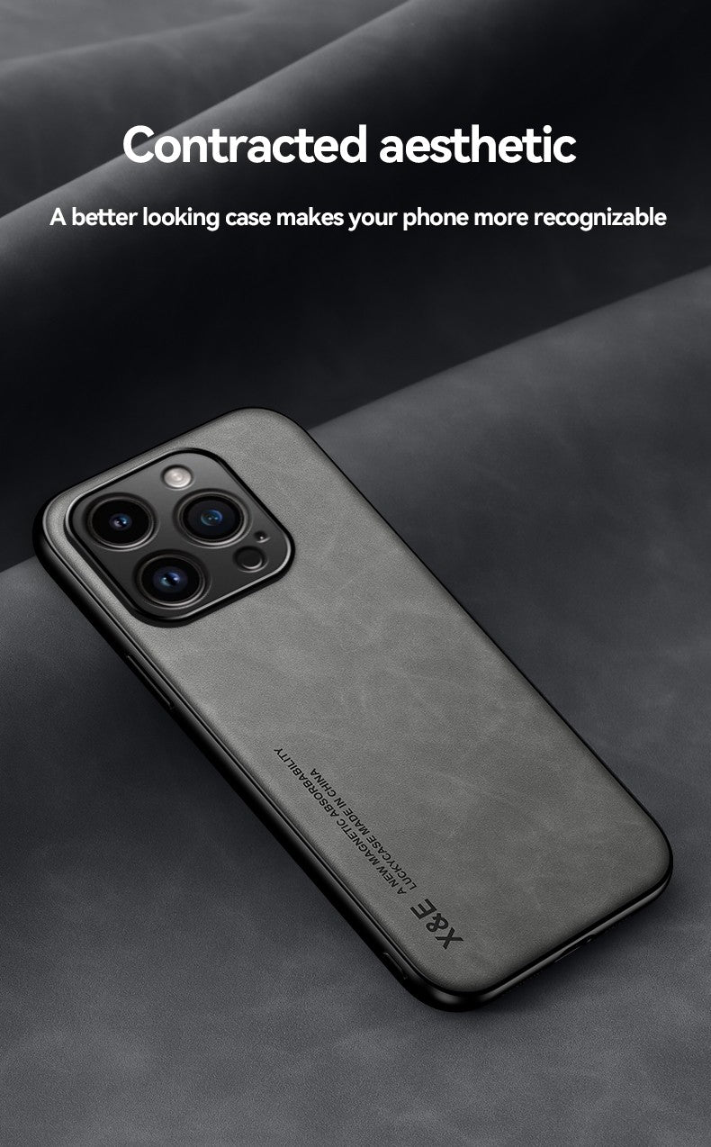 Funda de cuero de lujo para iPhone 16 Pro Max, funda con placa de Metal, soporte para coche, funda para iPhone 16 Pro 16Plus