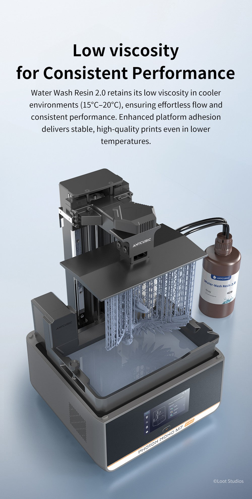 Anycubic Resina de lavado de agua Impresoras 3D Resina Lavable con agua 365-405nm para LCD DLP Photon M3 Plus Max 7K mono 6K Impresión