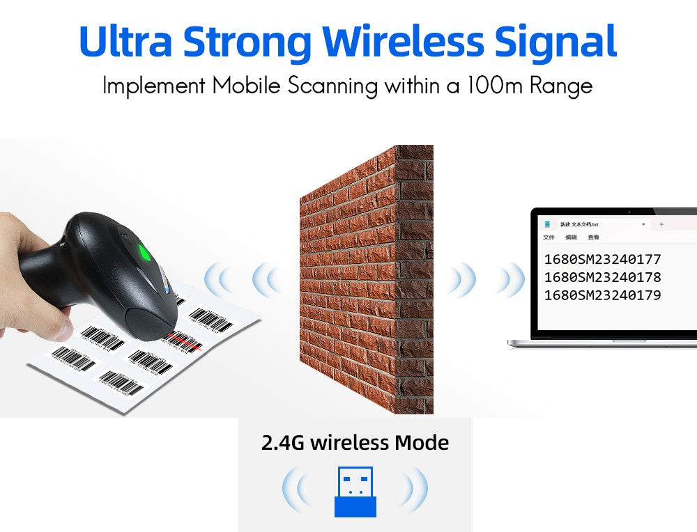 Escáner de código de barras con cable/inalámbrico/Bluetooth, lector de código de barras portátil, matriz de datos 1D/2D, industria de supermercado, nuevo