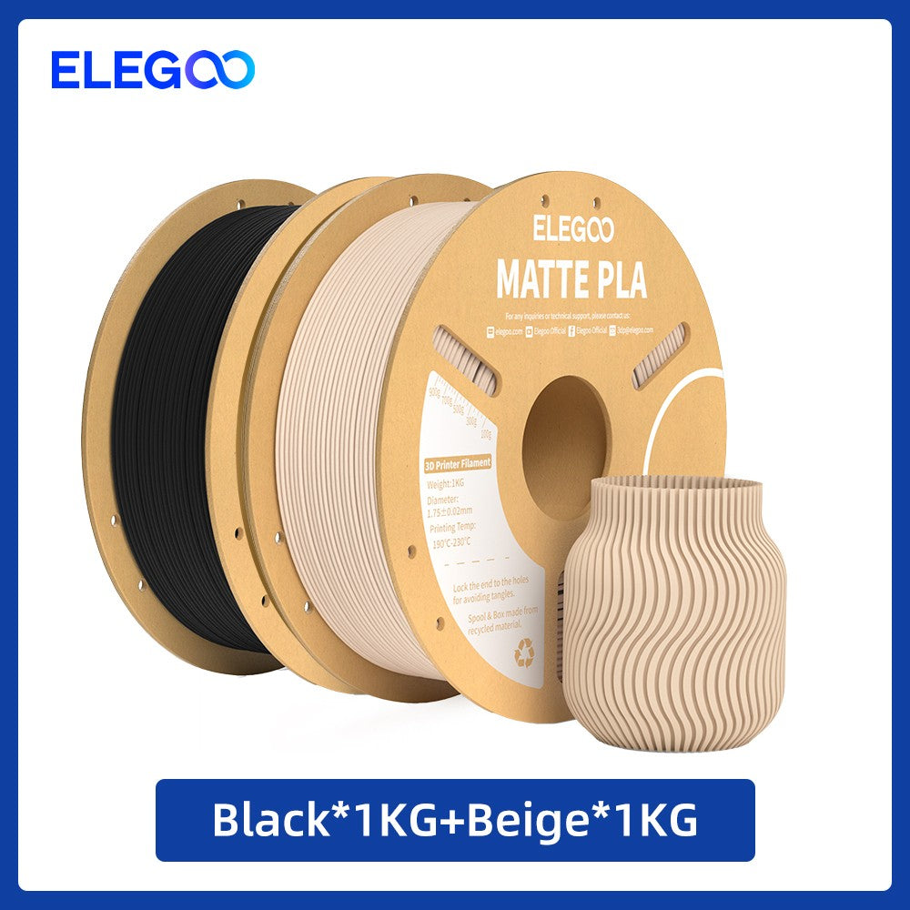 Filamento PLA Mate ELEGOO 1KG, 1.75mm para Impresora 3D FDM, Precisión Dimensional +/- 0.02mm, Bobina de Cartón de 1kg (2.2lbs)