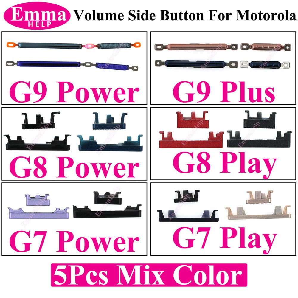 Juego de 5 teclas de botón lateral de volumen de energía para Motorola Moto G23 G22 G20 G13 G10 G9 G7 Plus G8 Power Lite botón de volumen encendido y apagado