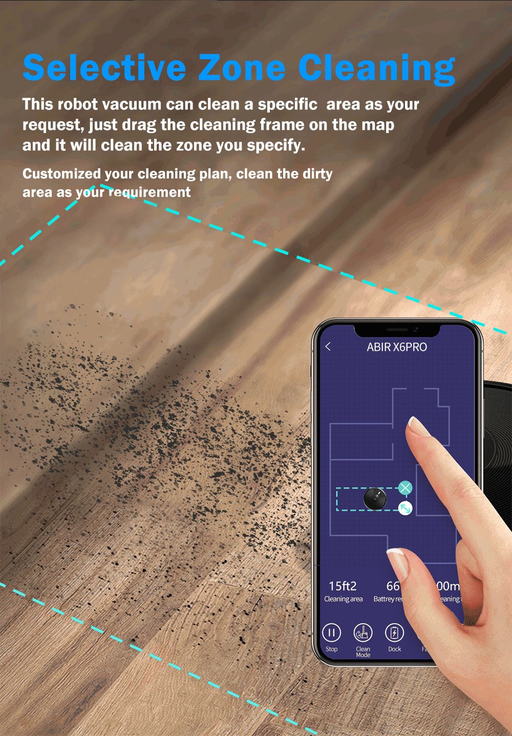 Robot aspirador ABIR X6 con sistema de ojo inteligente, succión 6000pa, software virtual wall, limpieza de áreas, desinfección por limpieza húmeda, tarjeta de memoria, compatible con Alexa, Google Home