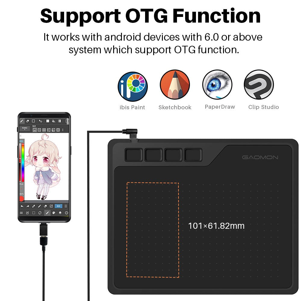 Tableta Digital Gaomon S620 de 6.5x4 Pulgadas, Tableta Gráfica Delgada y Portátil para Dibujar y Jugar OSU, Fácil Conexión con Teléfonos Android