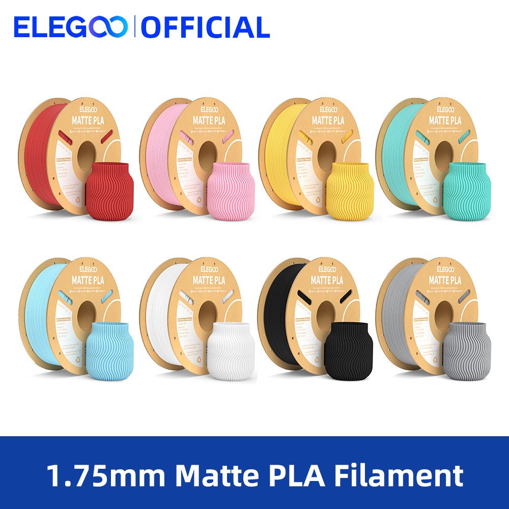Filamento PLA Mate ELEGOO 1KG, 1.75mm para Impresora 3D FDM, Precisión Dimensional +/- 0.02mm, Bobina de Cartón de 1kg (2.2lbs)