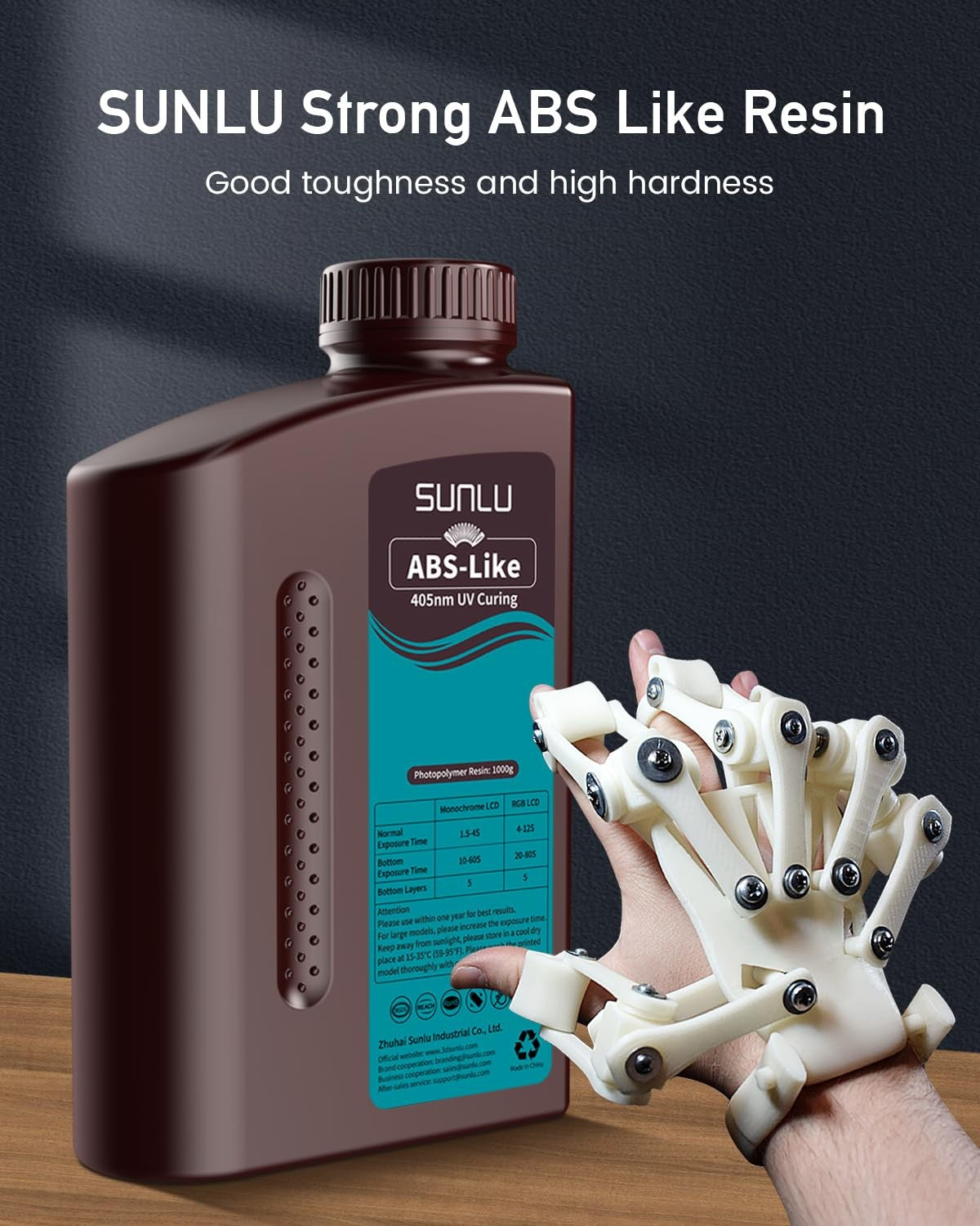 SUNLU 1KG ABS como/resina ABS lavable con agua 1000G/botella 405nm resina fotopolímero de curación UV rápida para Material de impresora LCD 3D