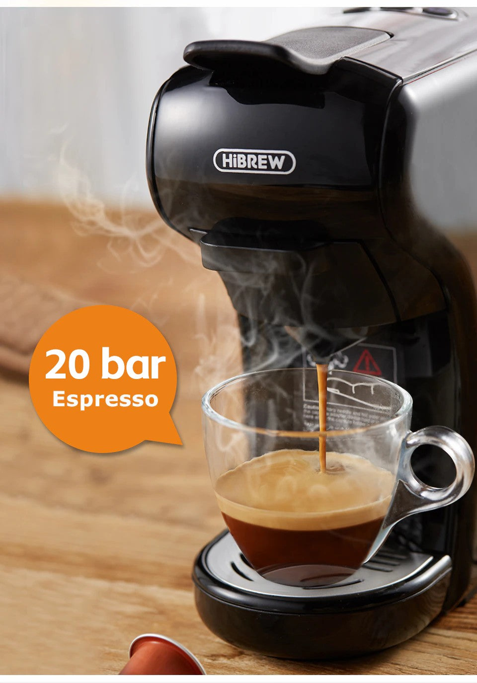 Máquina de café HiBREW 19 Bar 4 en 1, Cápsula múltiple caliente y fría, Cafetera Espresso, Cafetera de cápsulas Dolce Milk Nexpresso en polvo H1A