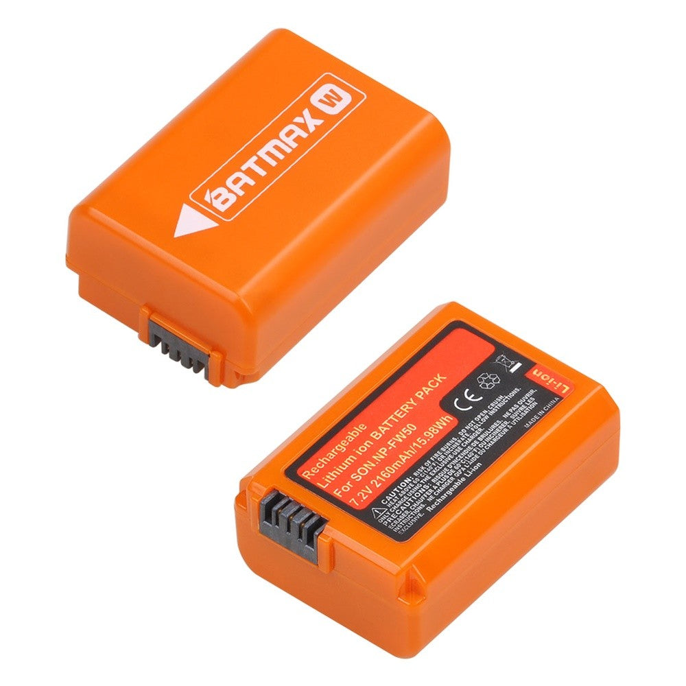 Batería Batmax 2160mAh NP-FW50 NPFW50 + nuevo cargador Dual LED para Sony ZVE10 a6500 a6300 a6000 a5000 a3000 NEX-3 a7R a7S NEX-7