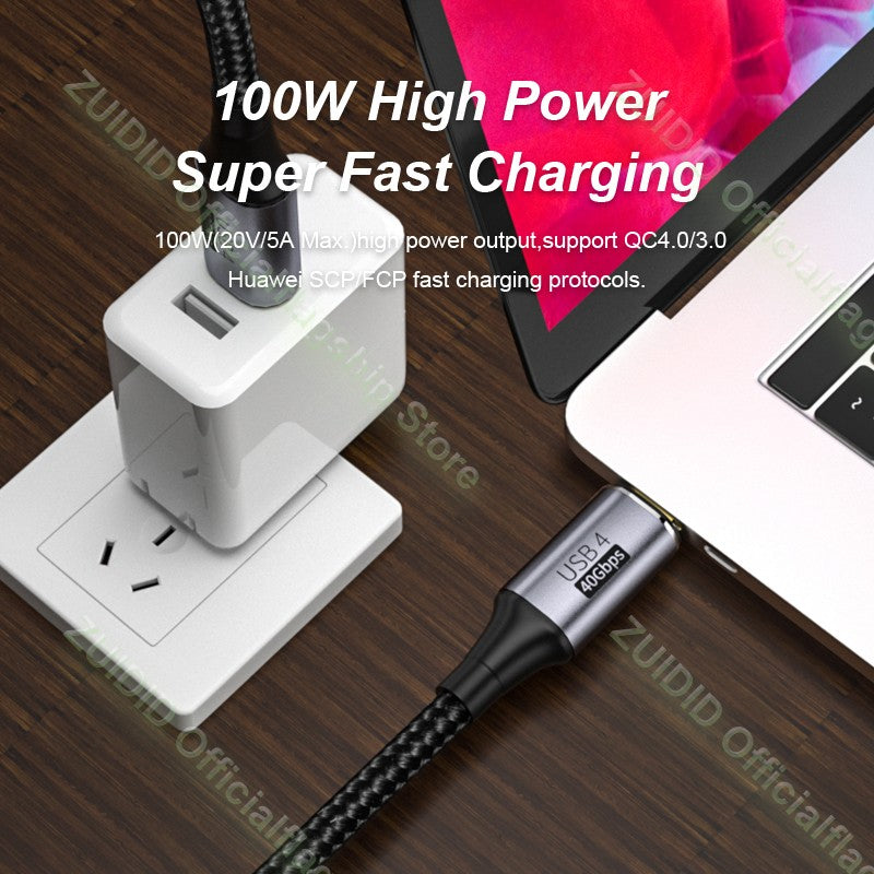 Codo USB4.0 Thunderbolt 3 Cable de datos de 40Gbps USB C a tipo C 8K @ 60Hz Cable de vídeo PD 100W 5A Cable de carga rápida para Macbook Pro