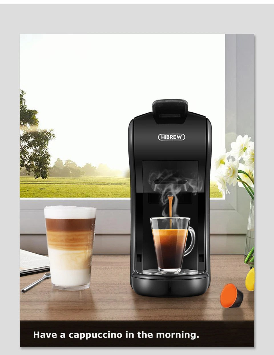 Máquina de café HiBREW 19 Bar 4 en 1, Cápsula múltiple caliente y fría, Cafetera Espresso, Cafetera de cápsulas Dolce Milk Nexpresso en polvo H1A