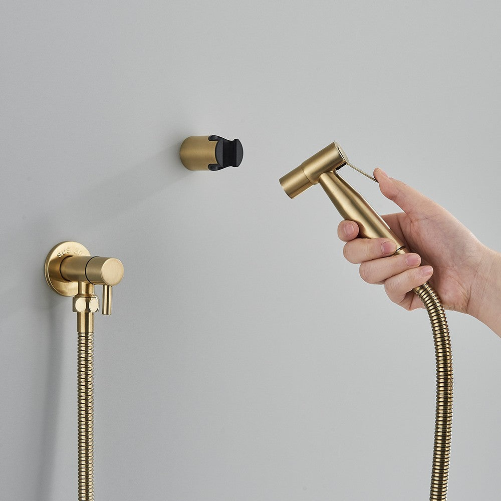 Grifo rociador de bidé negro, grifo individual de agua fría de acero inoxidable para baño, válvula Shattaf, juego de chorro montado en la pared