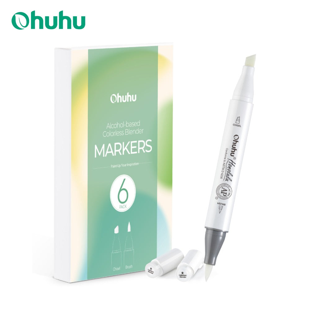 Ohuhu Honolulu Licuadora incolora, paquete de 6 rotuladores, tinta a base de alcohol No.0, licuadora transparente para agregar reflejos, borrado de texturas