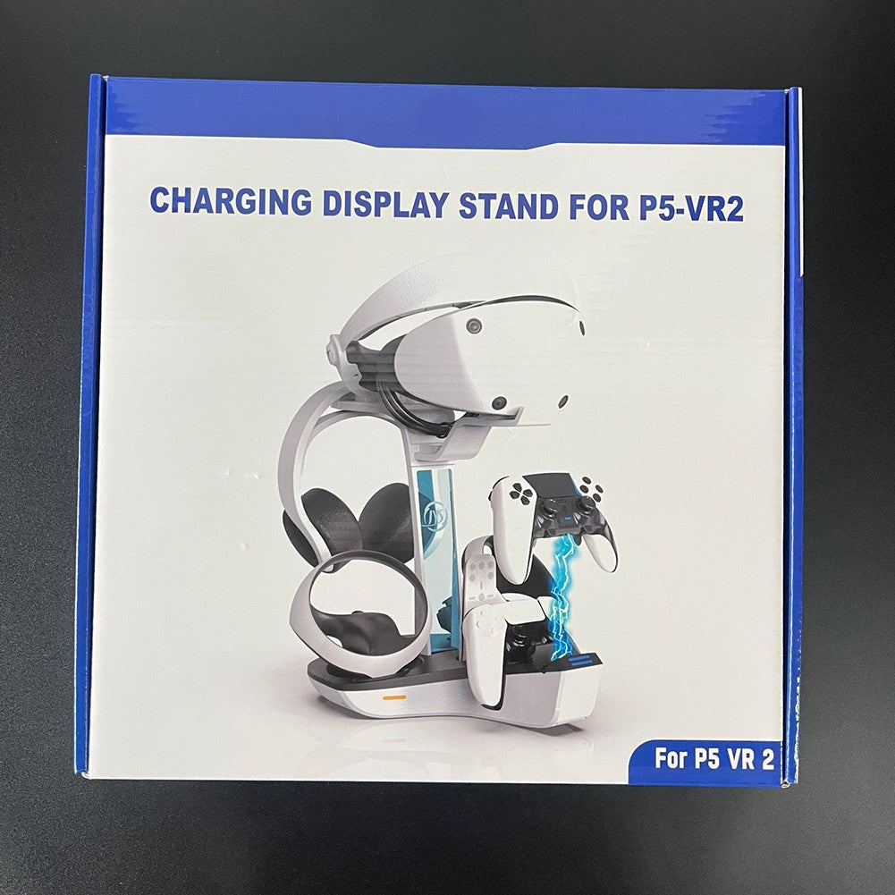 Base de carga para PS5 PS VR2, soporte de auriculares, controlador, estación de carga, luz indicadora LED, almacenamiento de auriculares para casco