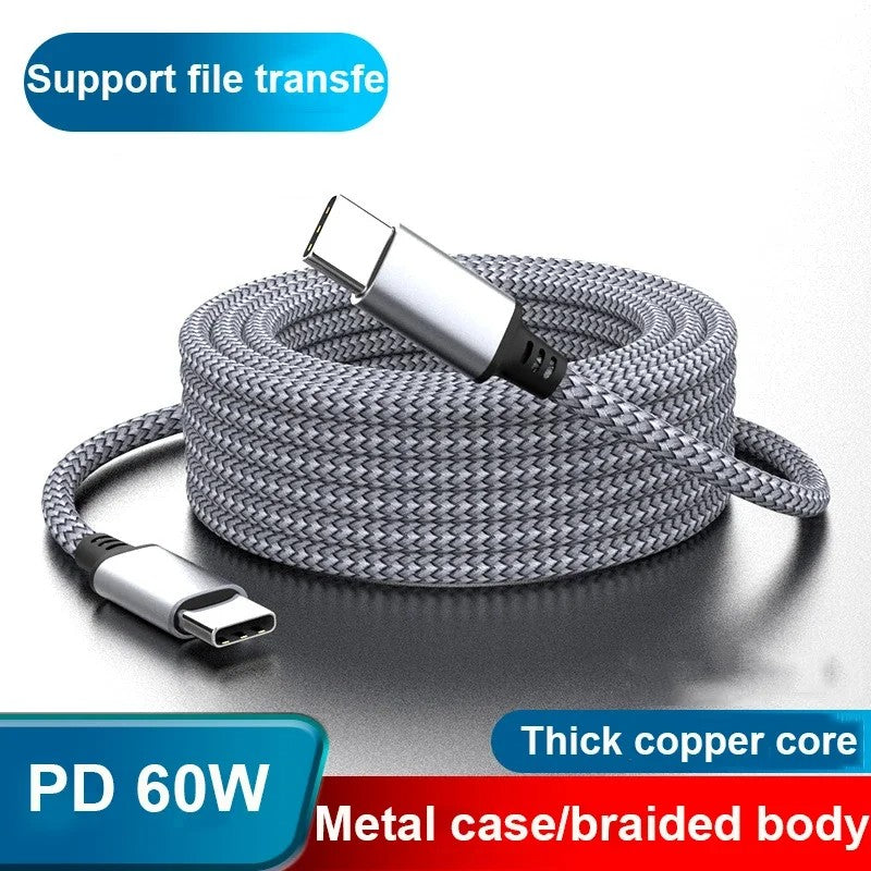 Cable USB C a tipo C PD60W, cargador rápido, Cable de datos extendido Universal para IPhone15, Xiaomi, Samsung, cámara, portátil, 1M, 2M, 3M, 5M