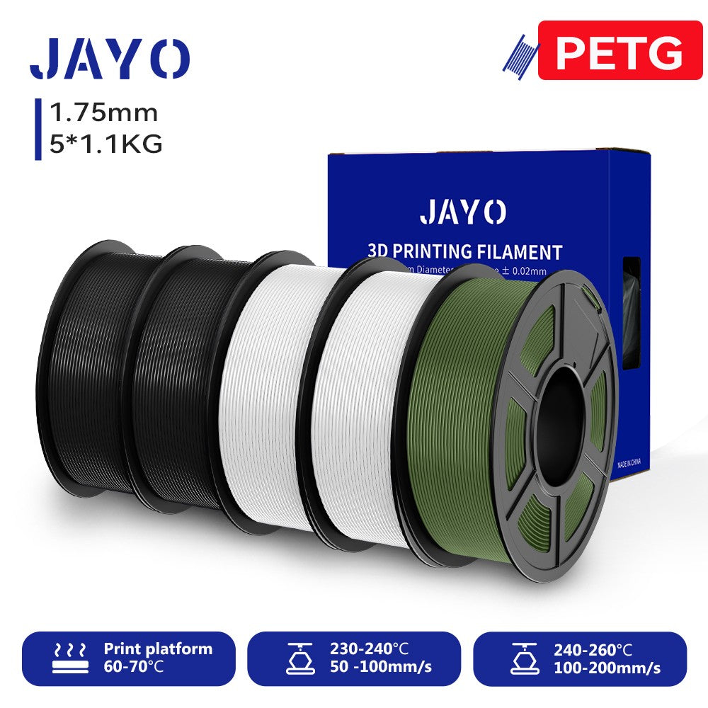 Filamento para Impresora 3D JAYO PETG/PLA/PLA PLUS, 1.75mm, 5.5KG, 100% Sin Burbujas, No Tóxico, Materiales de Impresión 3D para Impresora 3D y Bolígrafo 3D