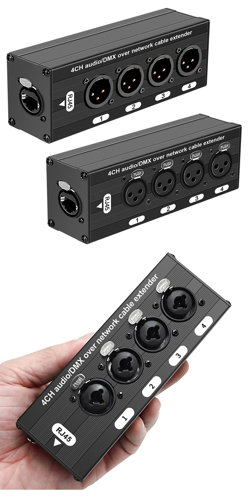 Cable extensor de audio RJ45 a XLR de 4 canales y 3 pines, extensor de señal de red DMX512 para iluminación de escenarios y estudio de grabación.