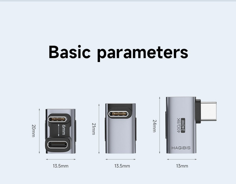 Hagibis-Adaptador USB C a C de 240W, 40Gbps, 8K, 60Hz, convertidor de 90 grados, adaptador USB4 para tableta Thunderbolt 4/3 MacBook iPhone 17 Pro
