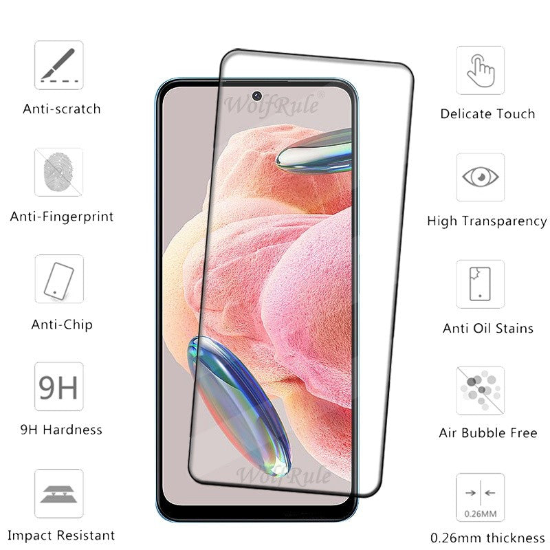 1-4 Uds para Redmi Note 12 4G vidrio Xiaomi Redmi Note 12 4G vidrio templado cubierta completa pegamento Protector de pantalla Redmi Note 12 4G vidrio