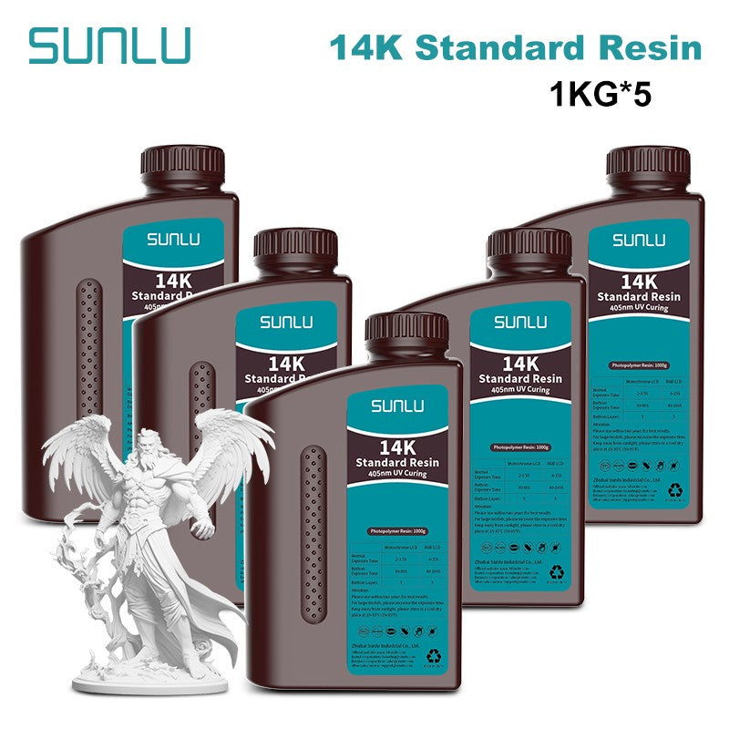 Resina SUNLU 5KG Standard Plus/14K, 1KG/Botella, Resina Fotopolímera de Curado Rápido UV de 405nm para Impresora 3D LCD