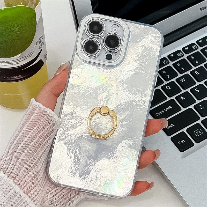 Funda de teléfono con soporte de anillo de aluminio plegable para iphone 16 Plus, 15, 14, 13 Pro Max, protección de cámara con purpurina a prueba de golpes, cubierta trasera de PC dura