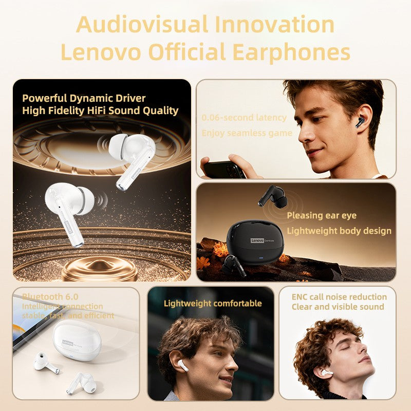 Auriculares Inalámbricos Lenovo LE257 con Bluetooth 6.0, Sonido HiFi, Cancelación de Ruido ENC, Auriculares TWS para Juegos y Deportes con Micrófono