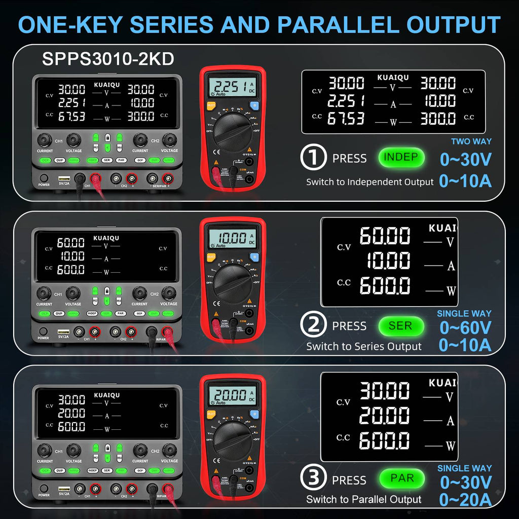 Fuente de Alimentación CC Dual Variable (Dos Versiones: Mejorada y Básica), Fuente de Alimentación de Laboratorio Regulada por Conmutación, Serie y Paralelo Ajustable