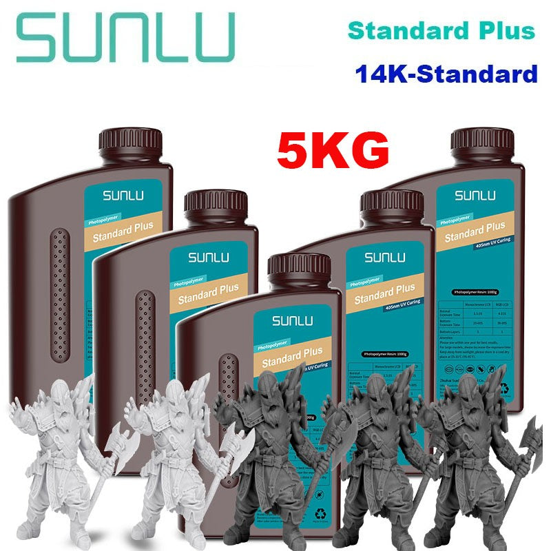 Resina SUNLU 5KG Standard Plus/14K, 1KG/Botella, Resina Fotopolímera de Curado Rápido UV de 405nm para Impresora 3D LCD