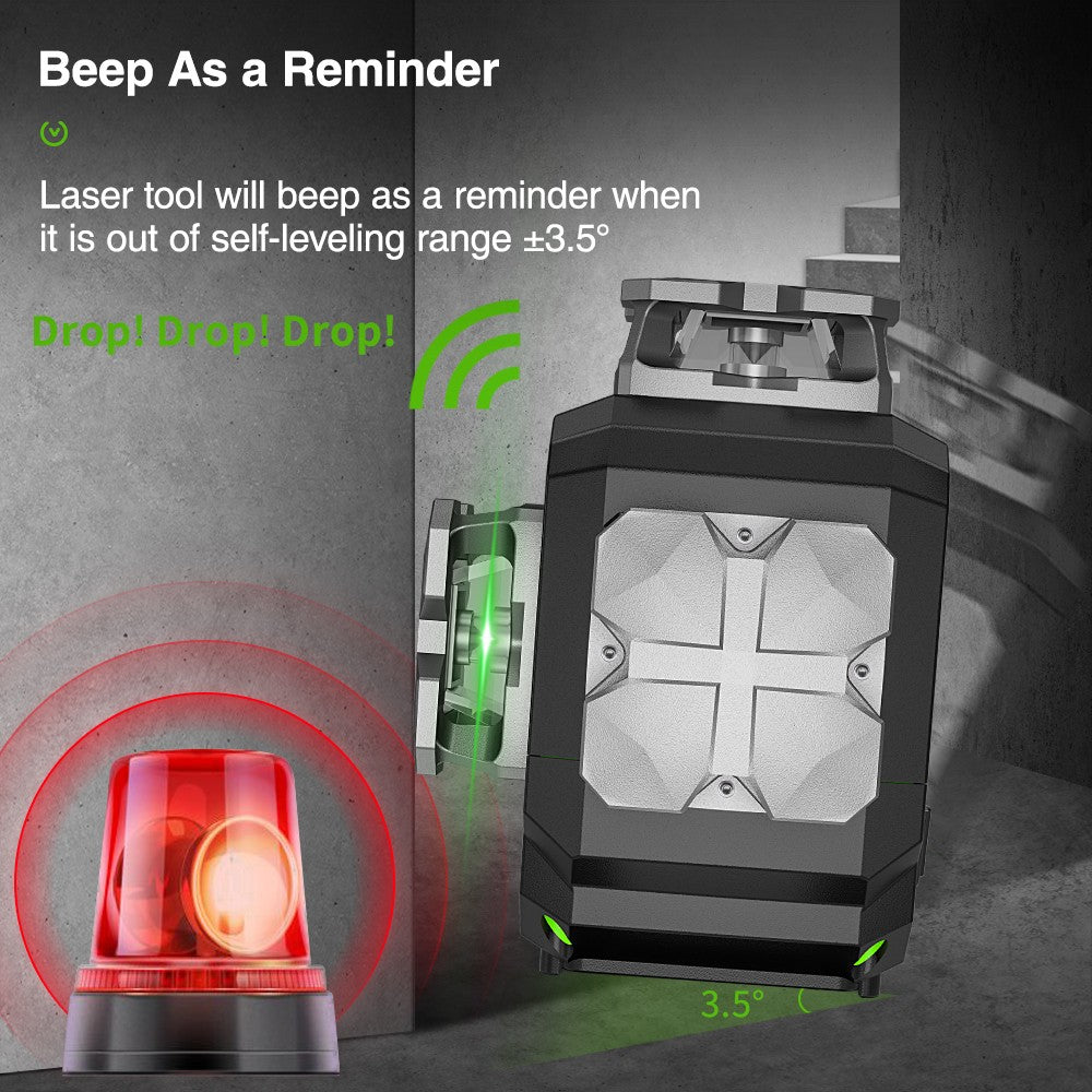 Huepar S03CG Set nivel láser de línea cruzada 3D Bluetooth y control remoto 12 líneas láser de haz verde Osram con receptor trípode telémetro