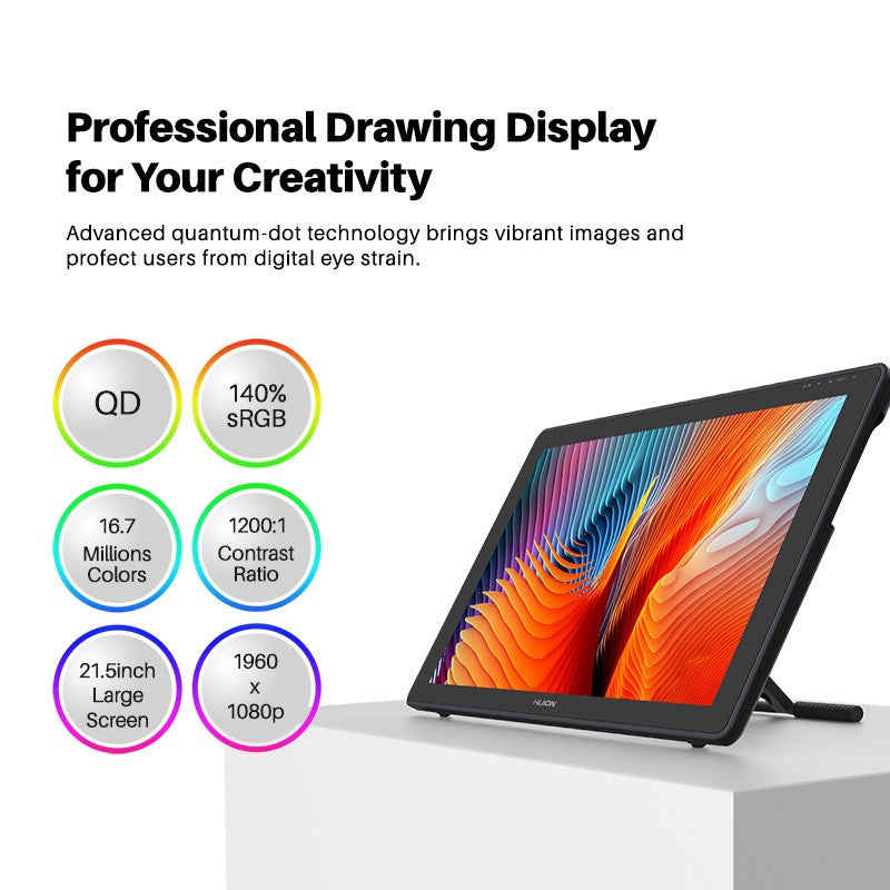 Monitor de tableta gráfica Huion de 21,5 pulgadas Kamvas 22 con 120%~140% sRGB, tableta de dibujo compatible con Linux, MacOS, Laotop, Android, USB3.1