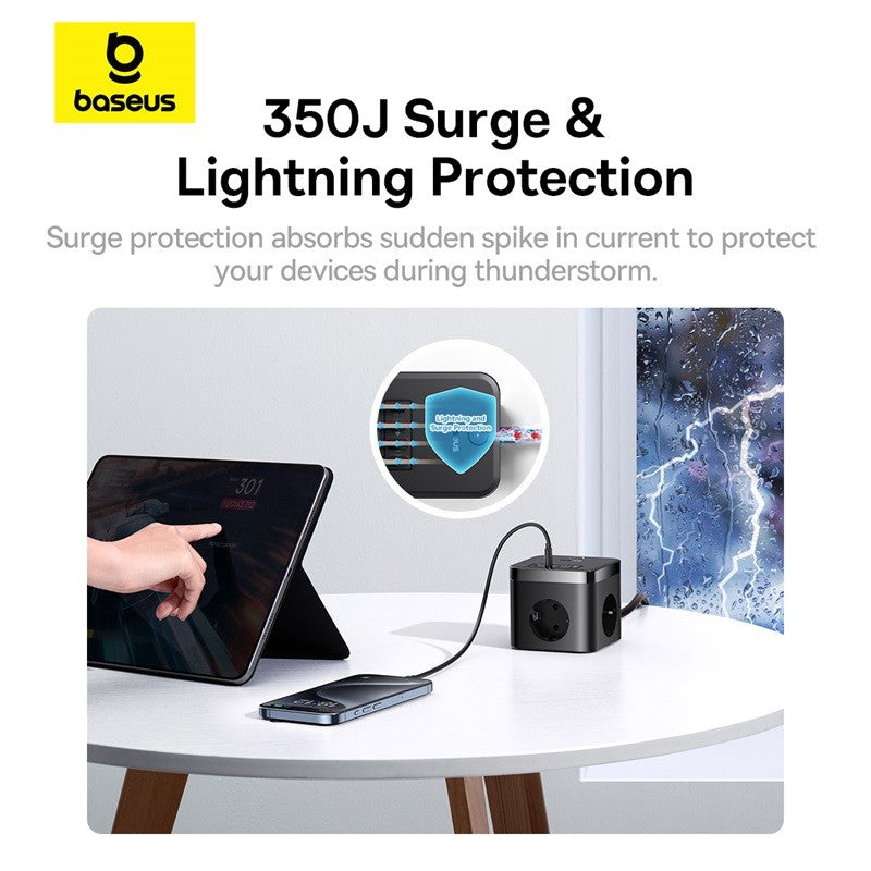 Baseus-cargador de 30W, regleta de alimentación rápida, salida de 4000W 3AC, estación de carga de escritorio, protección contra sobretensiones para tableta, iPhone, Samsung, Xiaomi