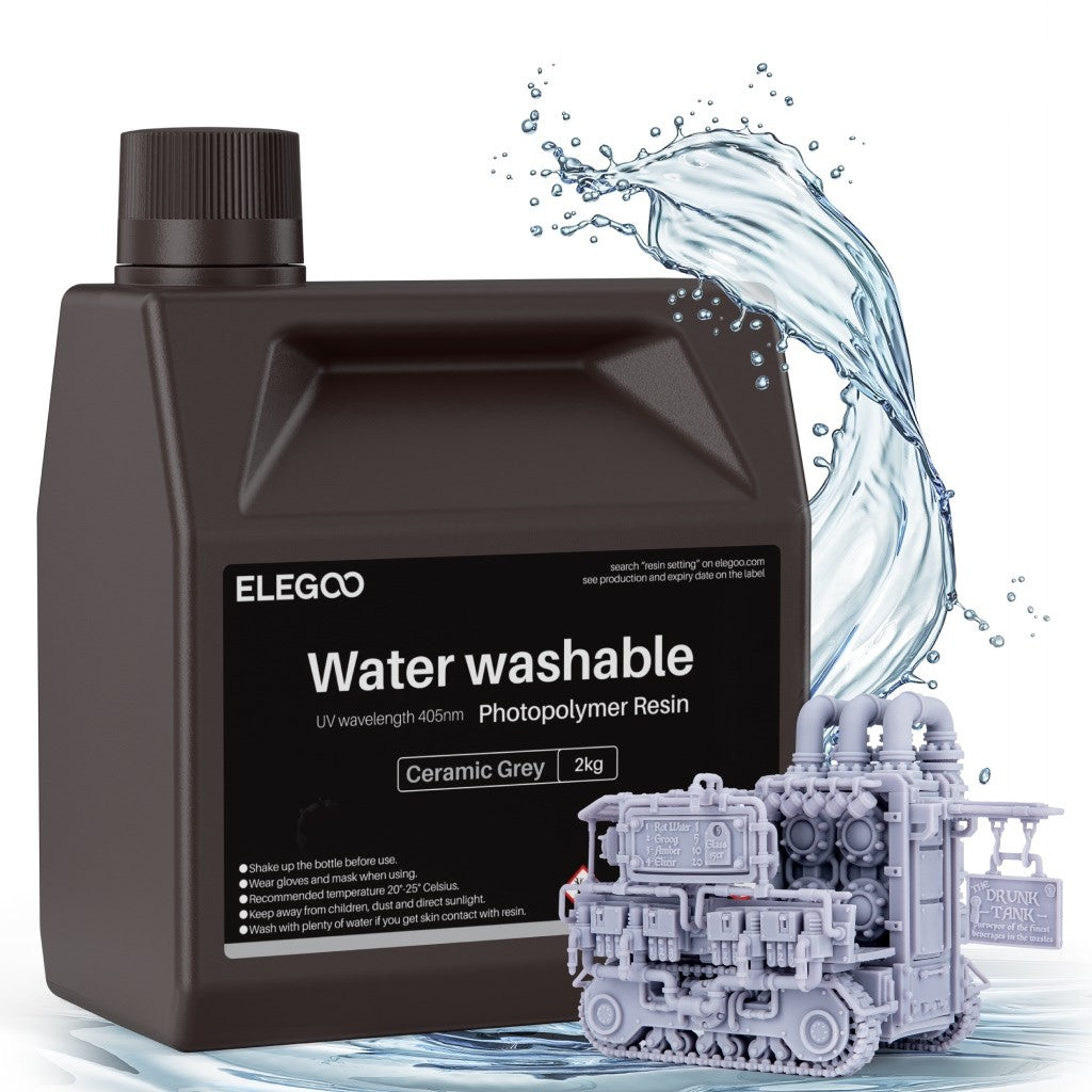 Resina para Impresora 3D ELEGOO, 2 kg, 405 nm, Curado UV, Lavable con Agua, para Impresión 3D LCD, Alta Precisión, Bajo Olor, Gris 2000 g