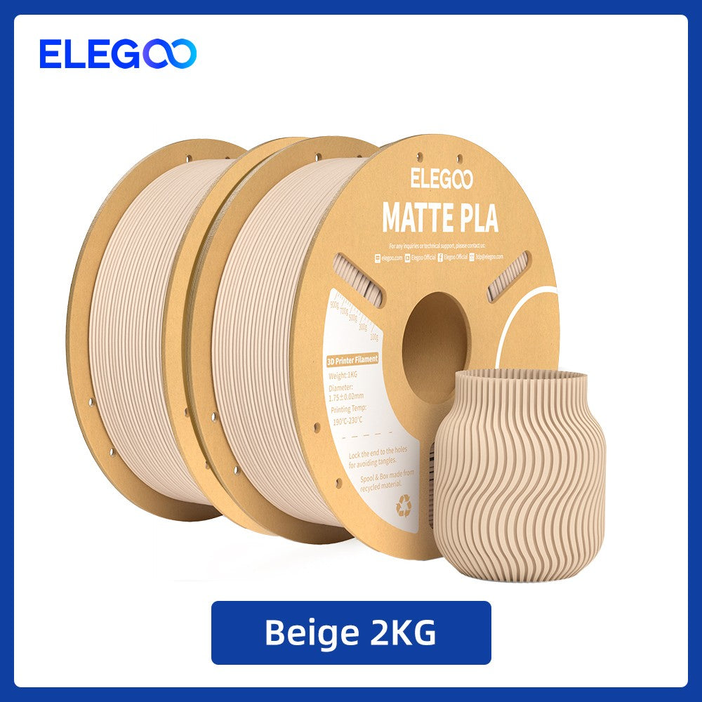 Filamento PLA Mate ELEGOO 1KG, 1.75mm para Impresora 3D FDM, Precisión Dimensional +/- 0.02mm, Bobina de Cartón de 1kg (2.2lbs)