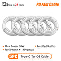 Cable USB tipo C PD de 66W para Apple iPhone 16 15 14 13 11 Pro Max 12 Mini 7 8 Plus XS R Cable de carga USB C de carga rápida