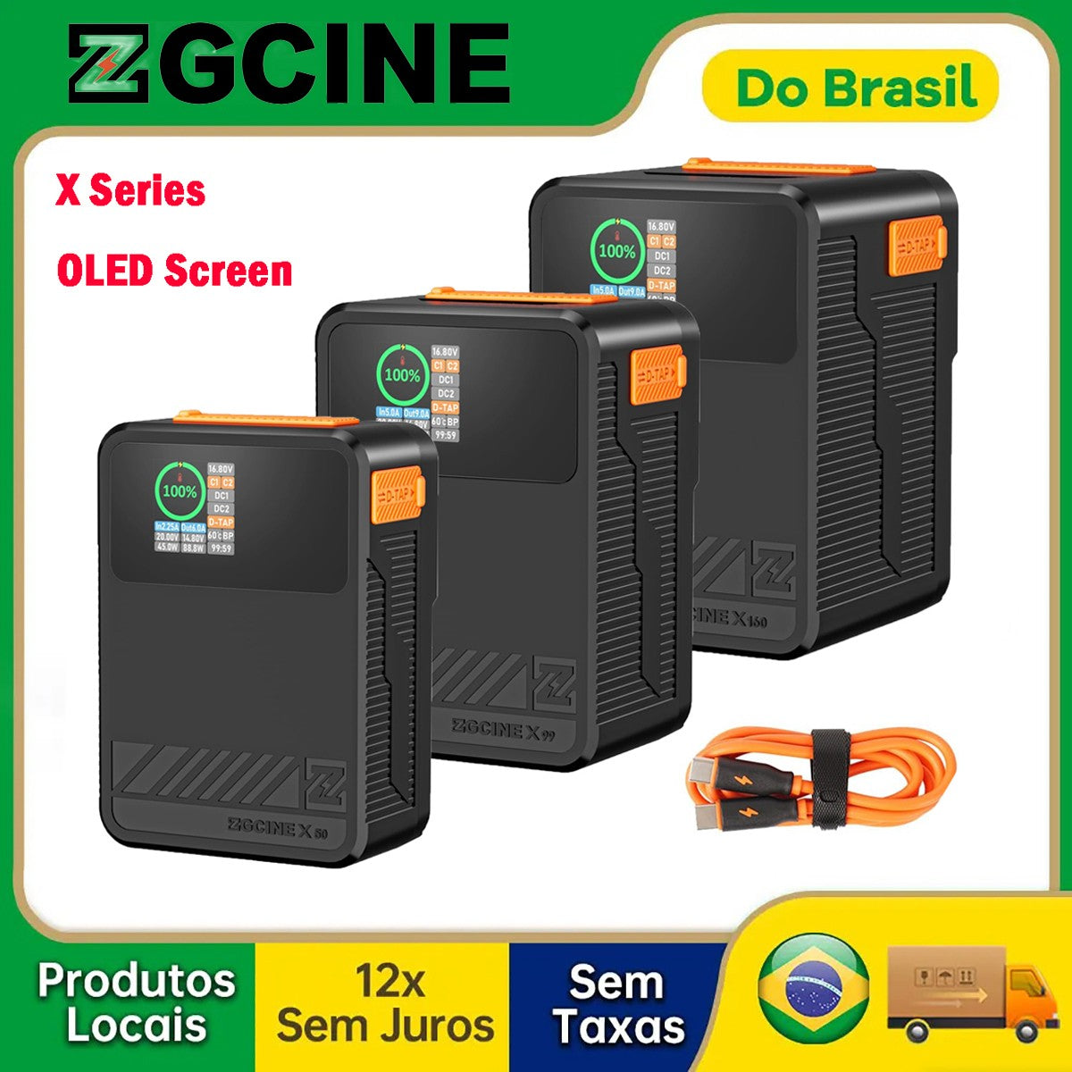 ZGCINE X50 X99 X160 Soporte de batería X50 X99 X160 V, Cargador rápido PD con D-TAP Dual, USB-C, puertos duales de CC, pantalla OLED, do Brasil