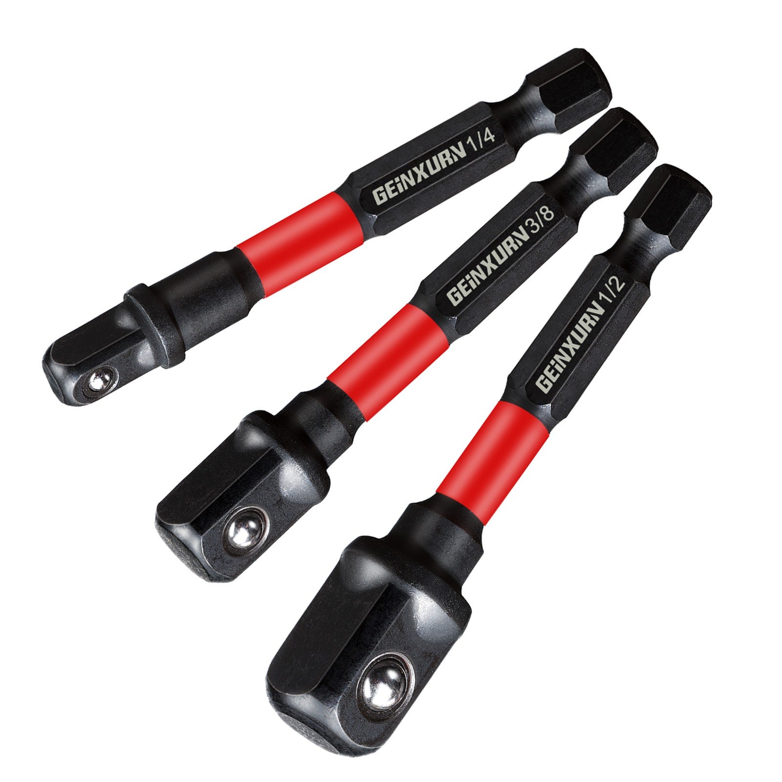 Juego de adaptadores de enchufe de impacto Geinxurn, accionamiento de 1/4 "3/8" y 1/2 ", broca de extensión con soporte, adapta a taladro eléctrico a llave de impacto de alto par